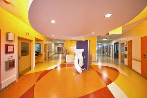 The brightly colored interior of the Mott Women and Children's Hospital.