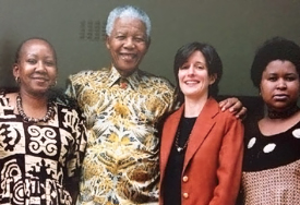 Mott Foundation staff Moira Ziningi Mbelu, Christa Kuljian and Lydia Molapo with Nelson Mandela in 2000