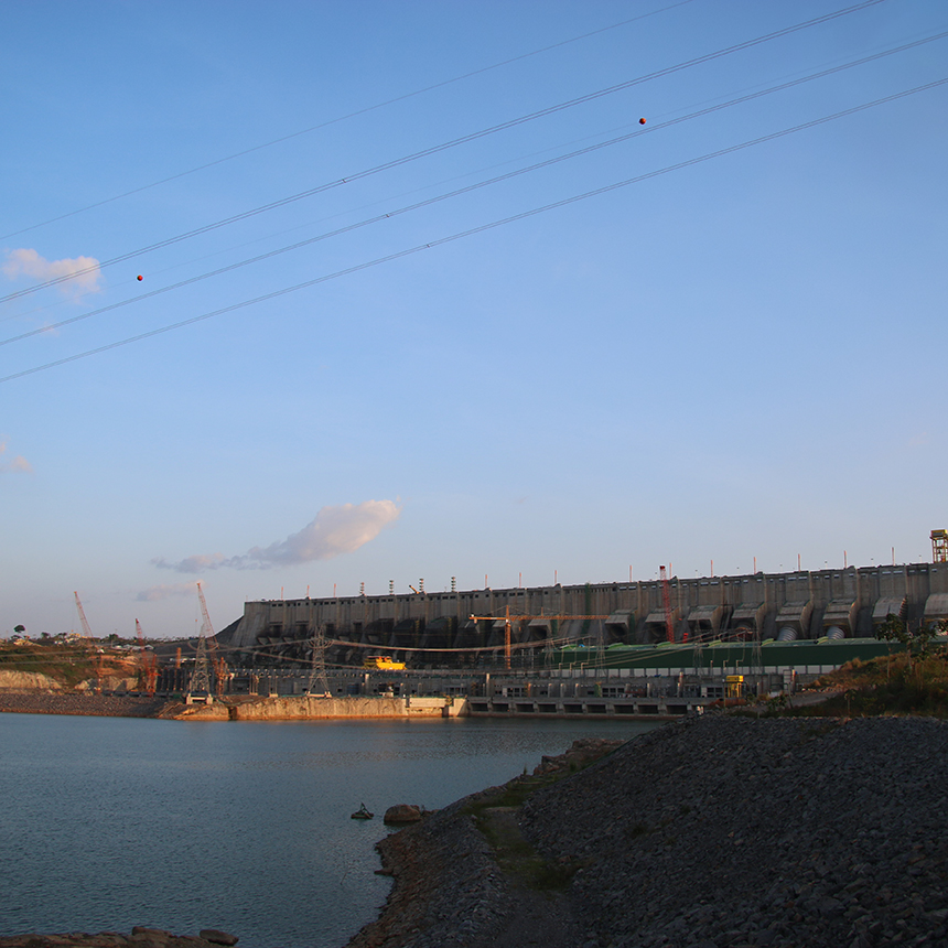 A view of the Belo Monte Dam in Brazil as viewed from down river.