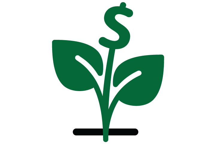 An icon shows a dollar sign shaped leaf growing on a plant.