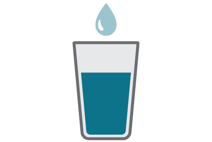 An icon of a water glass with a drop above it.