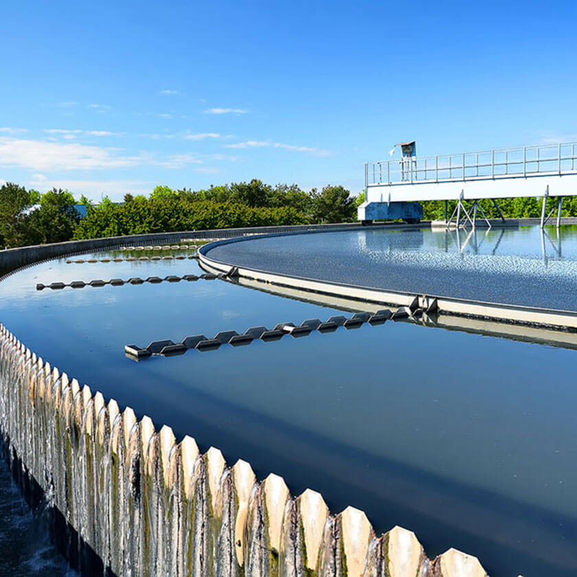 A closeup of water in an urban wastewater treatment plant.