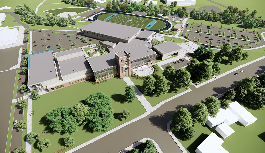 A rendering shows a possible design for a new Flint high school campus.