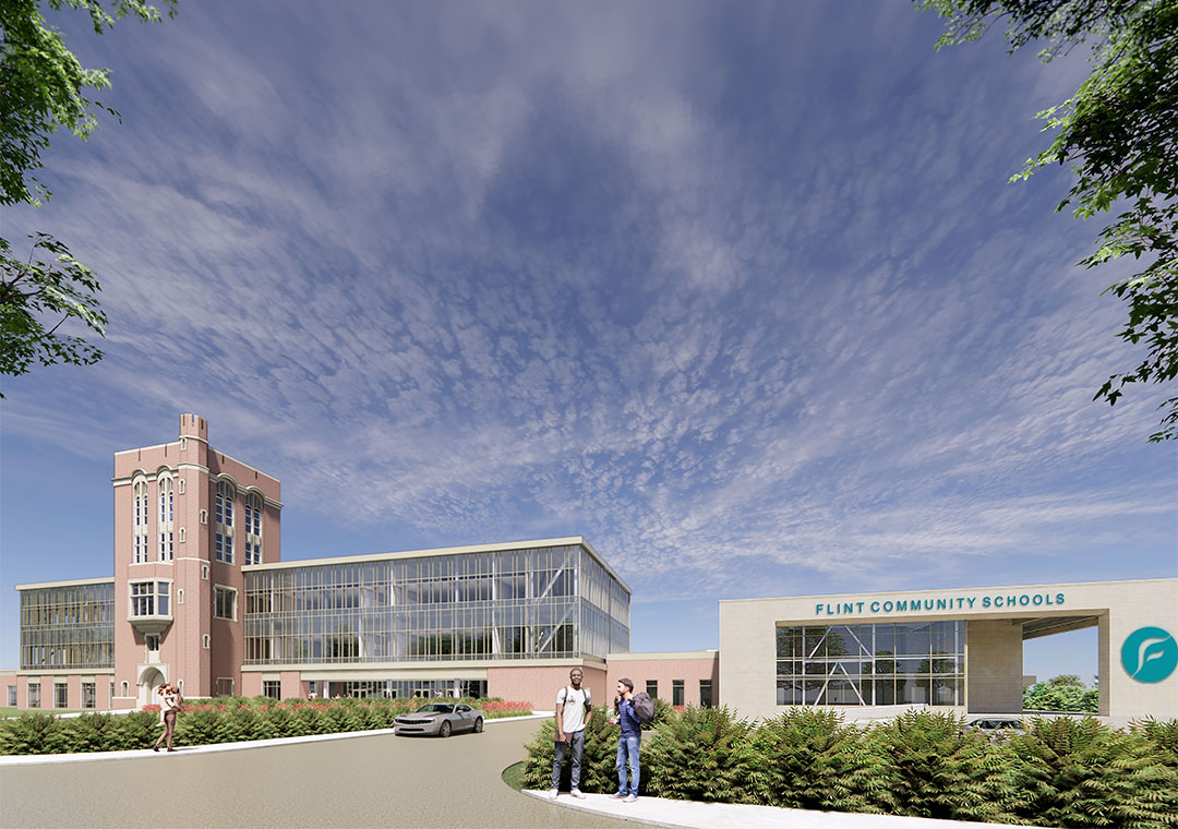 A rendering of a Flint Community Schools high school.